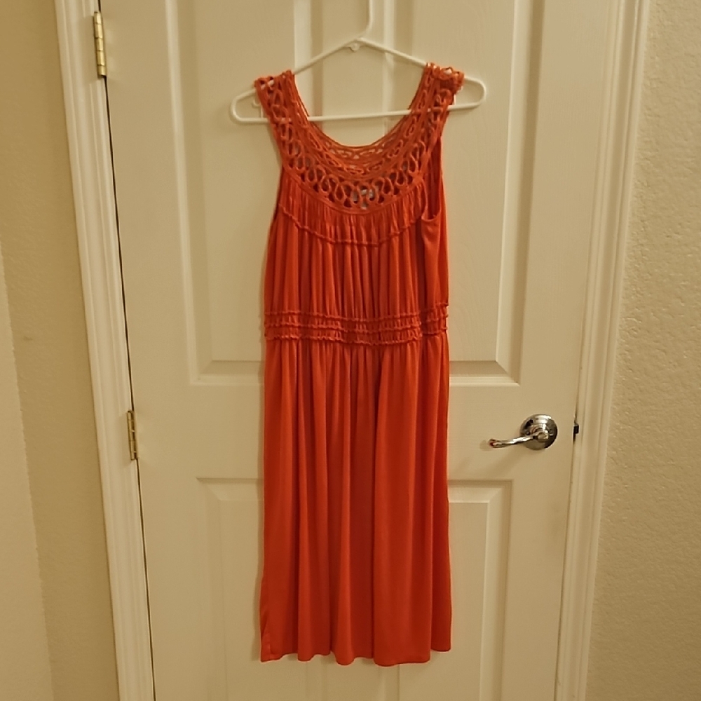 Dressbarn Orange Crochet Lace Boho Midi Dress - M